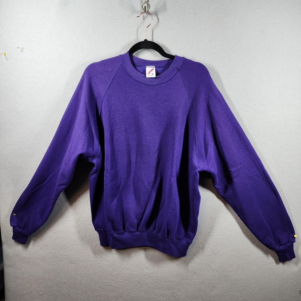 Vintage Jerzees Sweatshirt Mens XL Purple Crewneck 50/50 Raglan Made in USA 90s